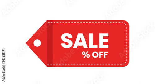 Red sale discount tag label.