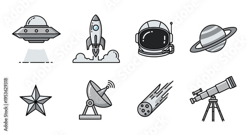 Space icons and astronomy symbols 1.