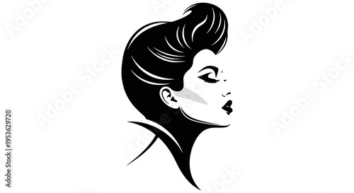 Elegant Woman Profile with Dramatic Hairstyle and Makeup.
