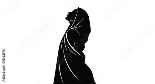 Silhouette of a Woman in a Hijab Looking Upwards.