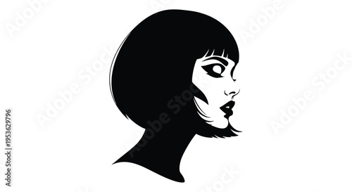 Stylized Silhouette of a Woman with Bob Haircut and Dramatic Makeup.