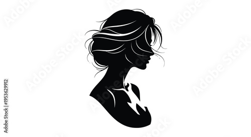 Elegant Silhouette of a Womans Profile with Flowing Hair.