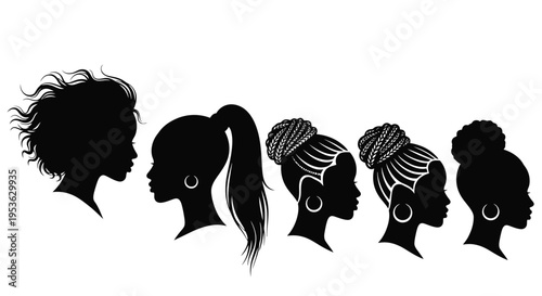 Diverse Black Woman Hairstyles Silhouette Collection.