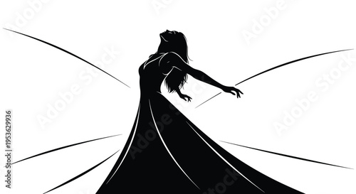 Elegant Silhouette of a Woman in a Flowing Gown.