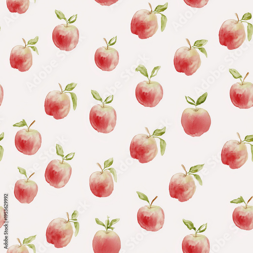 Seamless pattern, red watercolor apple pattern creating a healthy food illustration background with organic fruit design