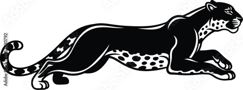 A black panther in a dynamic pose with white accents