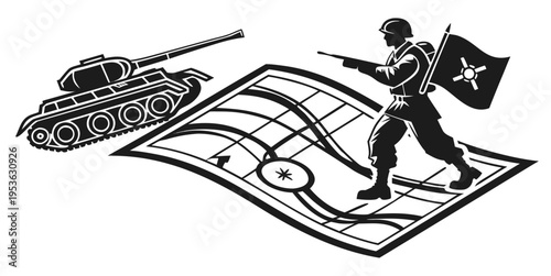 Soldier with a gun tank and a map