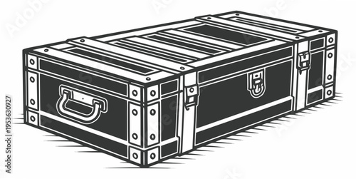 A large metal trunk with a handle and latch