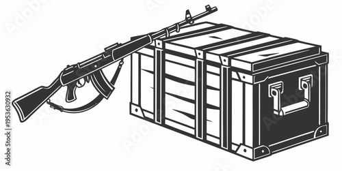 A rifle lying on a wooden chest