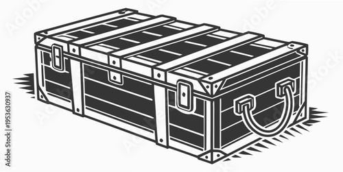 A large metal trunk with a handle and a latch