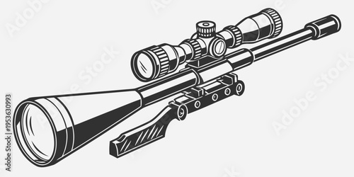 A black and white drawing of a sniper rifle