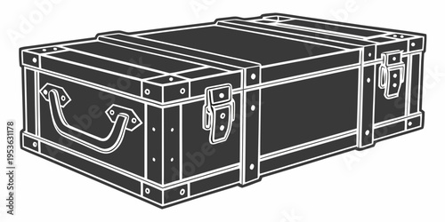 A large metal trunk with a handle and latches