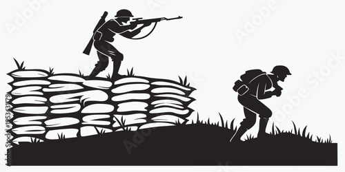 Soldiers in combat positions with sandbags