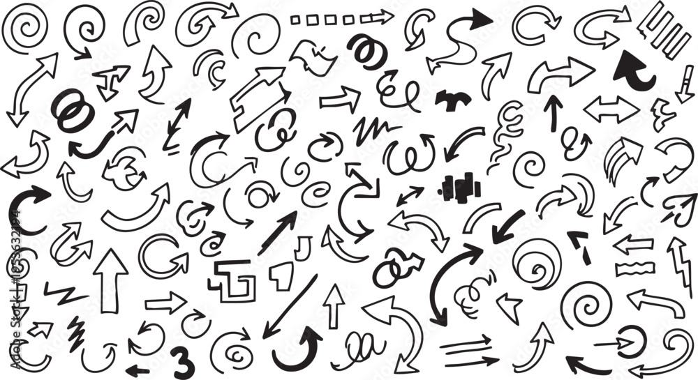 Fototapeta premium Hand-Drawn Sketchy Arrow Elements: Hand-Drawn Doodle Vector Collection