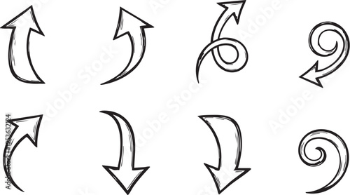 Elegant Hand-Drawn Swirl Arrow Set: Decorative Curly Vector Pointers