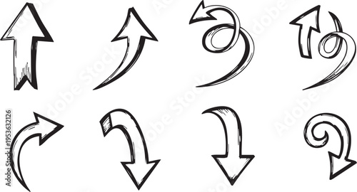 Elegant Hand-Drawn Swirl Arrow Set: Decorative Curly Vector Pointers
