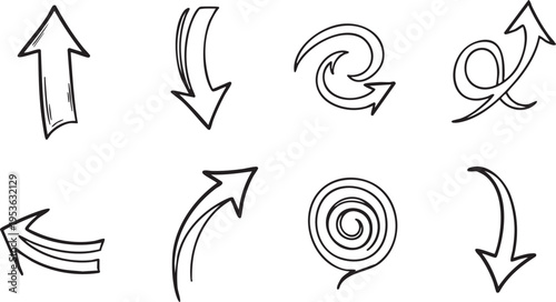 Elegant Hand-Drawn Swirl Arrow Set: Decorative Curly Vector Pointers