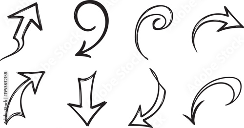 Elegant Hand-Drawn Swirl Arrow Set: Decorative Curly Vector Pointers