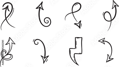 Elegant Hand-Drawn Swirl Arrow Set: Decorative Curly Vector Pointers