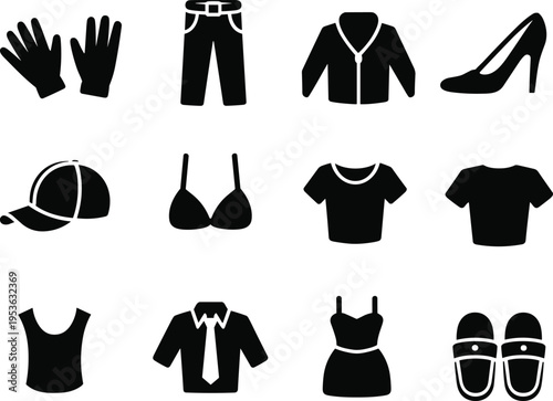 Black and white of hands and clothing including t-shirts pants hats and shoes shorts