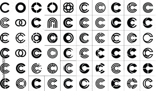 Minimal Black Circular Icons Pack – Abstract Ring Shapes Logo Elements