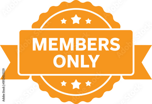 Orange members only badge with decorative ribbon and stars for digital platforms and reward programs