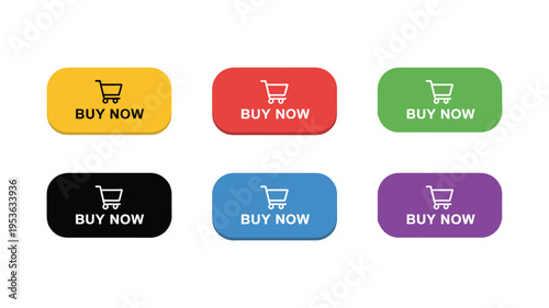 Buy now button icon set, call to action vector collection for e-commerce, including purchase, shop, and order buttons