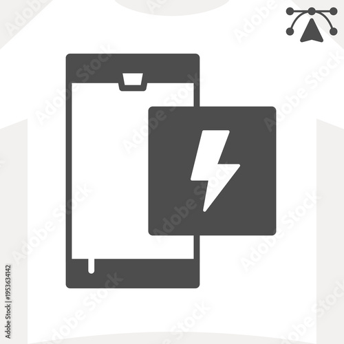 Smartphone and button solid icon, power saving mode concept. Vector graphics. Lightning bolt shortcut sign and editable stroke, glyph style icon for mobile or web design.