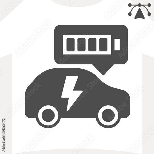Full battery electric vehicle solid icon, EV concept. Vector graphics. Car battery dialog popup sign and editable stroke, glyph style icon for mobile or web design.