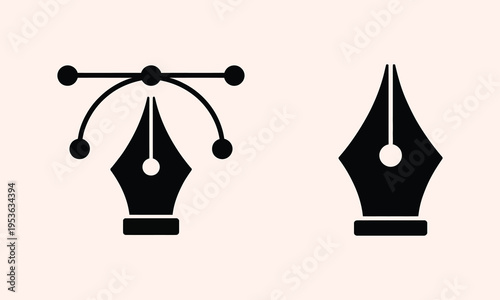 Pen tool icon with anchor points and curve and a simple pen icon vector illustration