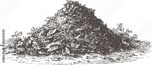 Pile of garden compost heap with leaves and organic waste, natural soil fertilizer material