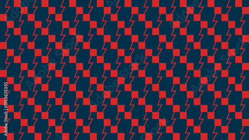 Red and Blue Geometric Pattern with Squares and Lightning Bolts