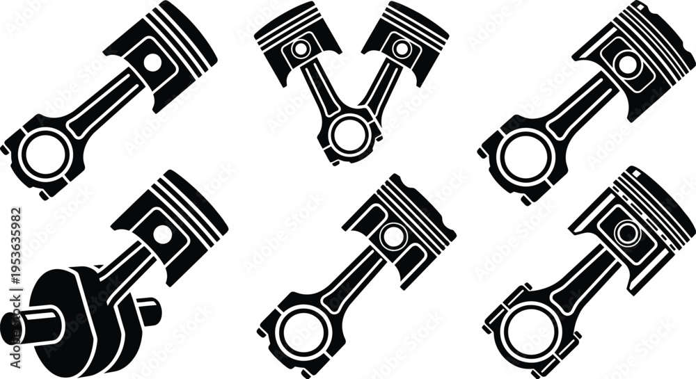Fototapeta premium Black and white silhouettes of engine pistons with other car related mechanical elements 