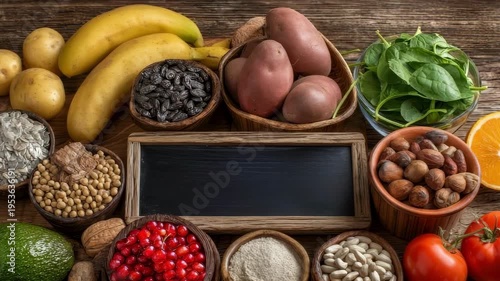Potassium-rich foods: vegetables, legumes, nuts, seeds, and fruits