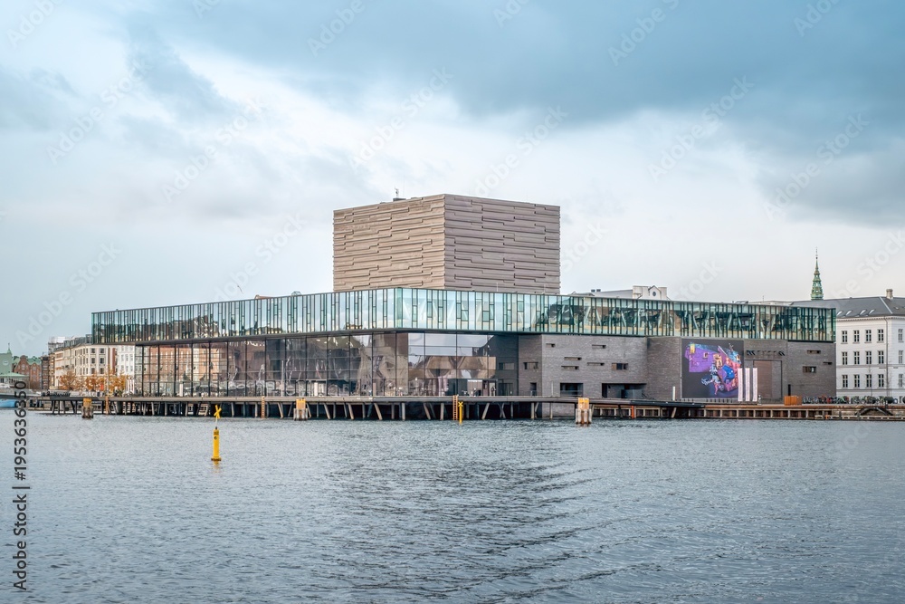 Naklejka premium Royal Danish Playhouse (Skuespilhuset), Modern Glass Architecture, Copenhagen, Contemporary Theater Building