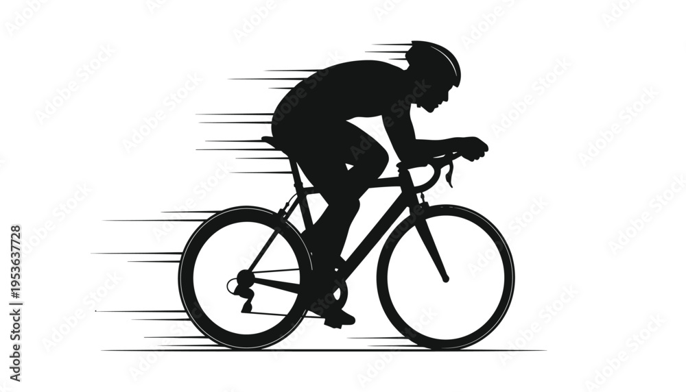 Obraz premium Vector silhouette of a professional cyclist riding a racing bike at high speed, vector illustration of a bicycle racer in motion