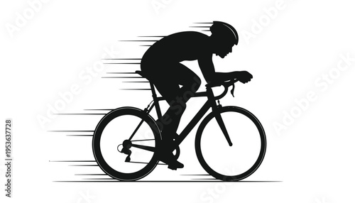 Vector silhouette of a professional cyclist riding a racing bike at high speed, vector illustration of a bicycle racer in motion