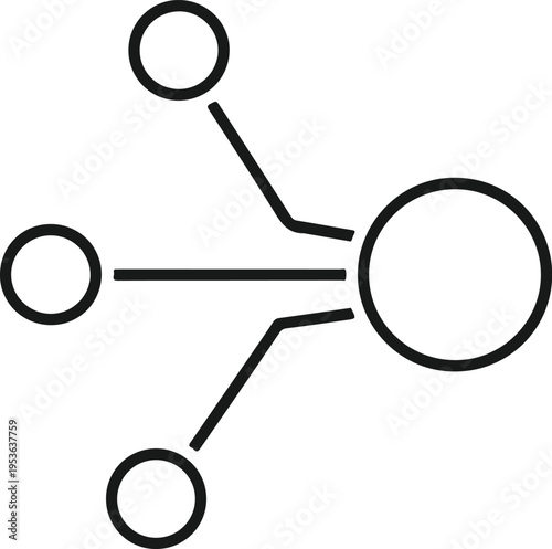Minimalist consolidation icon showing multiple data points converging into single large circle representing integration and unified systems