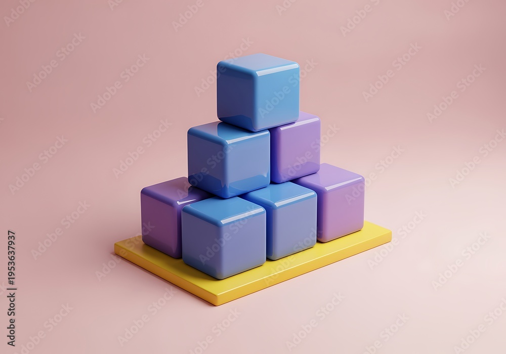 Obraz premium Colorful blocks stacked on yellow base toy for kids educational fun play cubes learning development children colorful blocks 