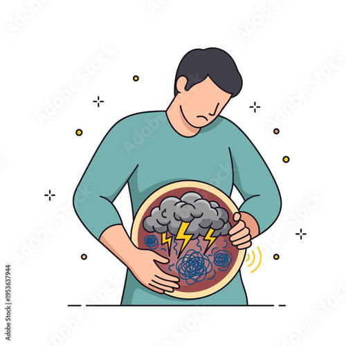 Flat Vector Illustration of IBS Stomach Bloating Discomfort