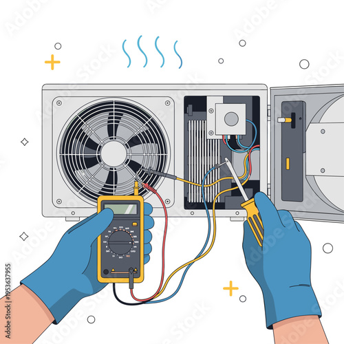 Flat Vector HVAC Air Conditioner Repair Service Illustration