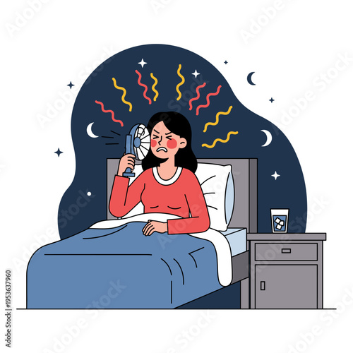 Flat Vector Illustration of Woman's Menopause Hot Flash Symptom