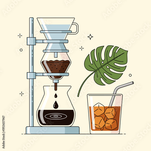 Modern Cold Brew Coffee Dripper Flat Vector Illustration