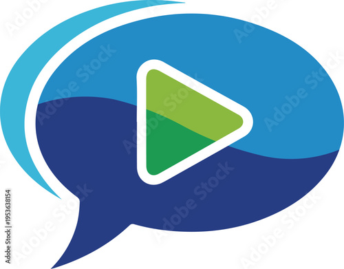 Colorful speech bubble with play button, representing multimedia communication, video sharing and interactive content