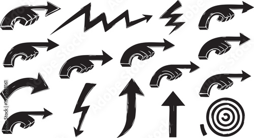 Bold Grunge Brush Arrow Collection: Textured Black Hand-Drawn Vector Set