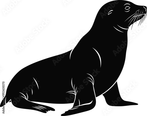 Realistic Sea Lion Silhouette Vector Illustration with Detailed Body Shape and Texture Isolated on Clean Background for Marine Design