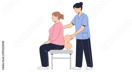 Therapist assisting patient with back support using stability balls