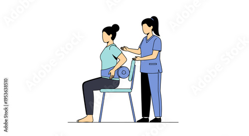 Therapist assisting female patient with lumbar back support in a chair