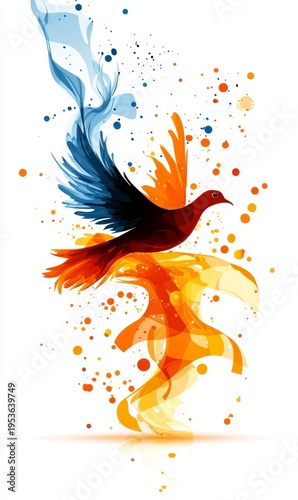 Vibrant Abstract Dove with Blue and Orange Paint Splatters