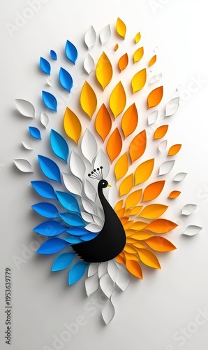 Vibrant Paper Art Peacock Illustration with Colorful Feathers